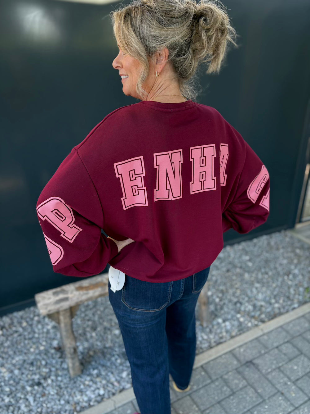 Sweater met rugprint bordeaux