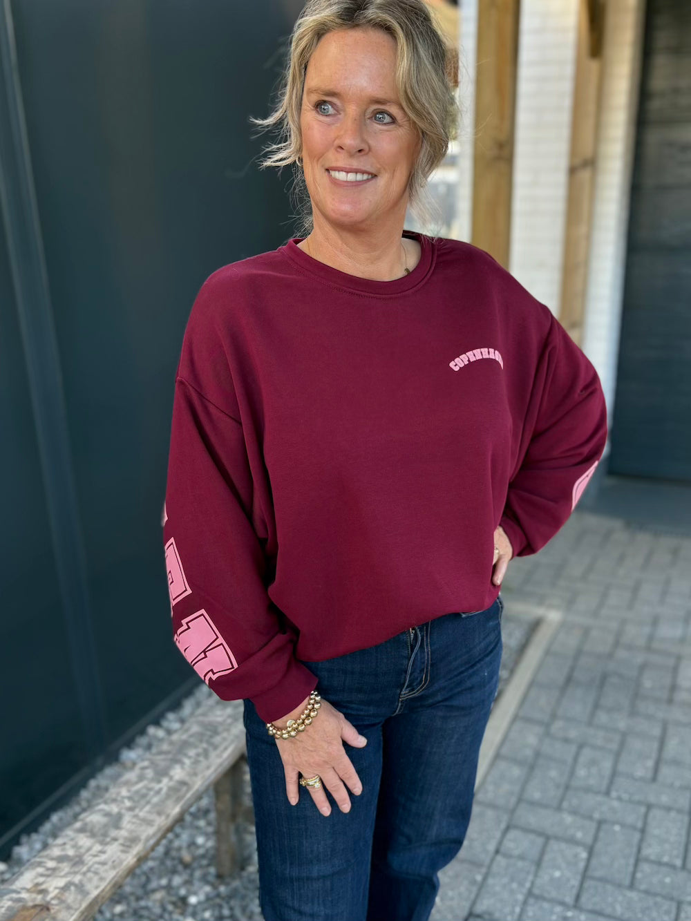 Sweater met rugprint bordeaux