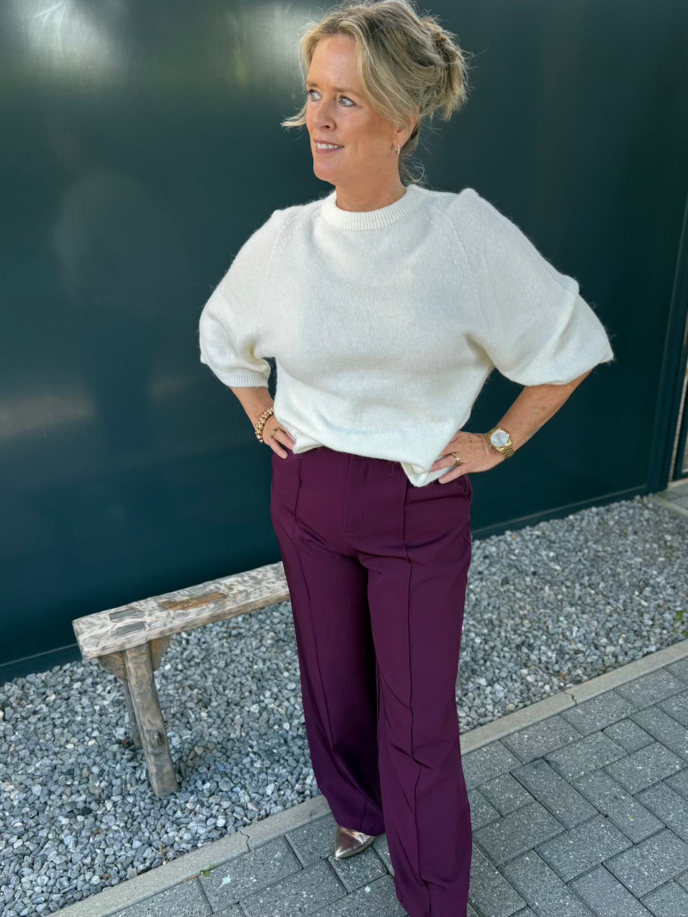 Broek bordeaux pruimkleurig