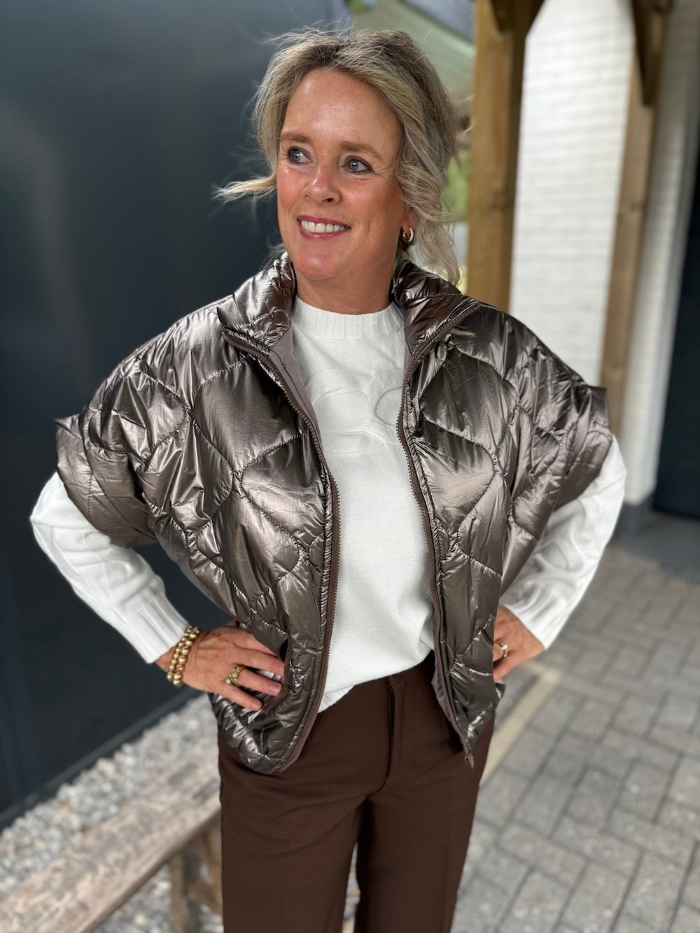 Bodywarmer metallic taupe