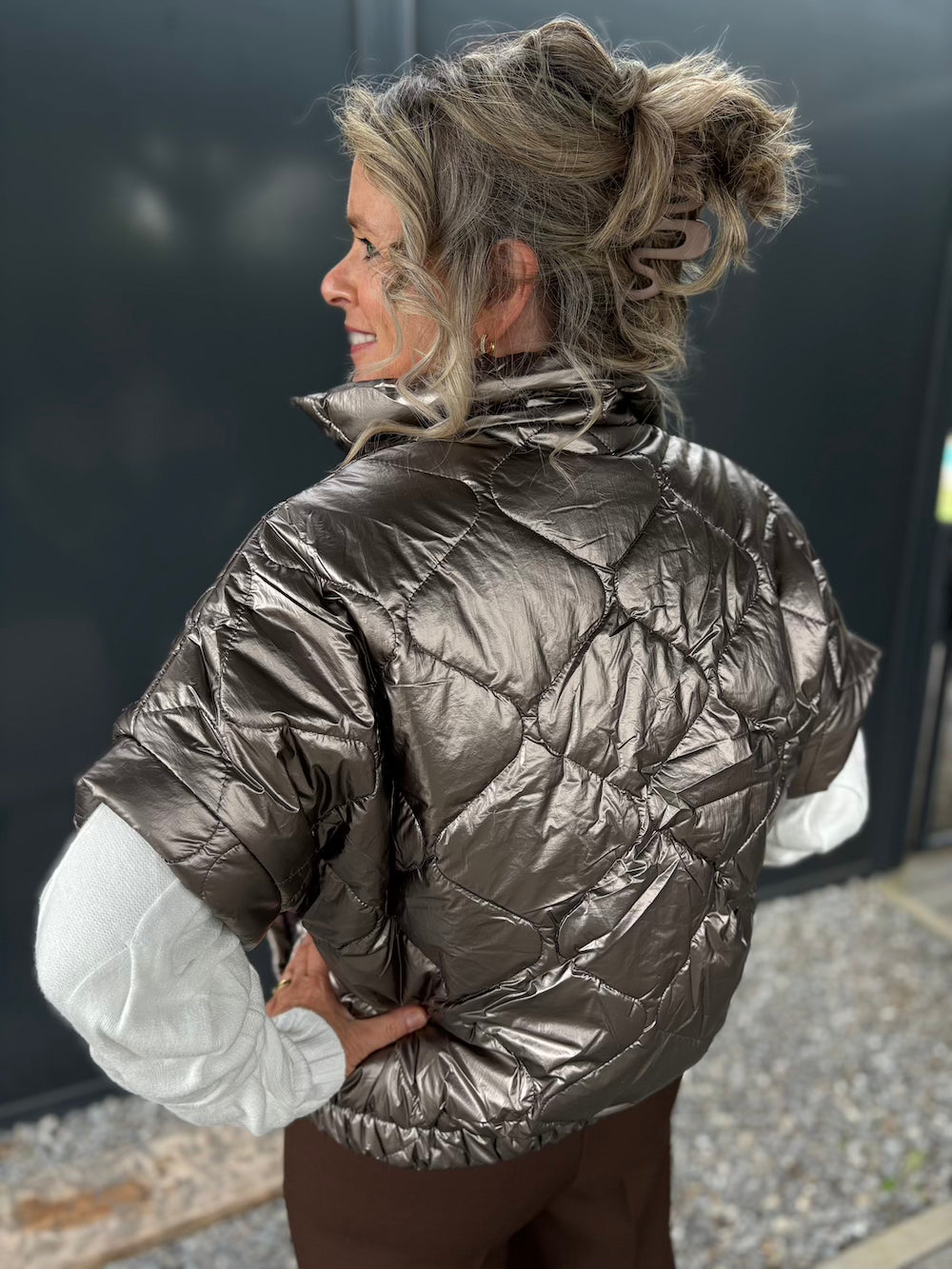 Bodywarmer metallic taupe