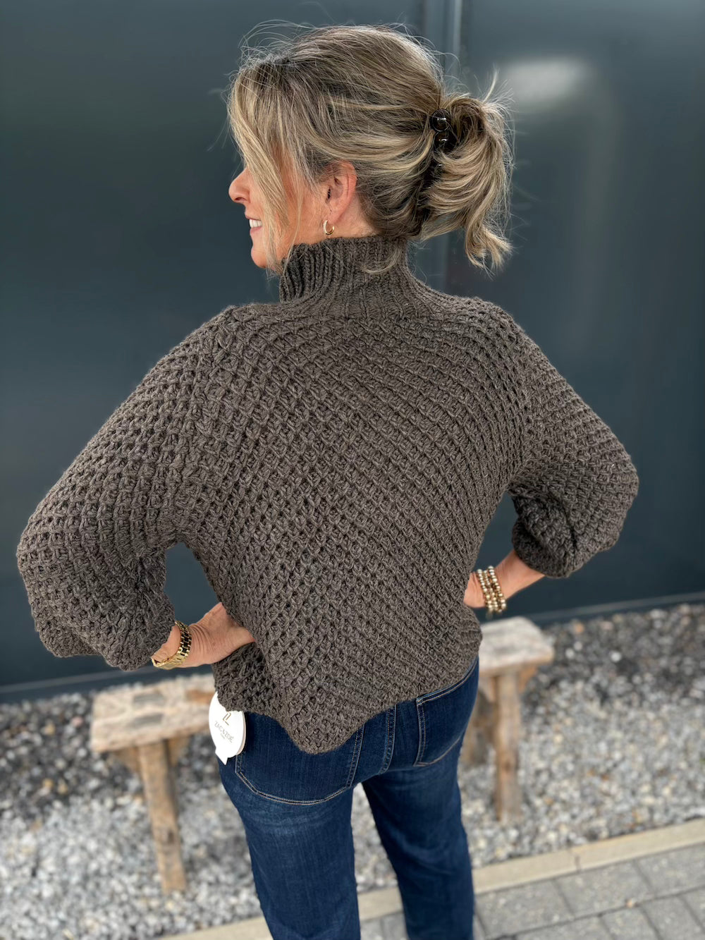 Trui grofgebreid taupe/bruin