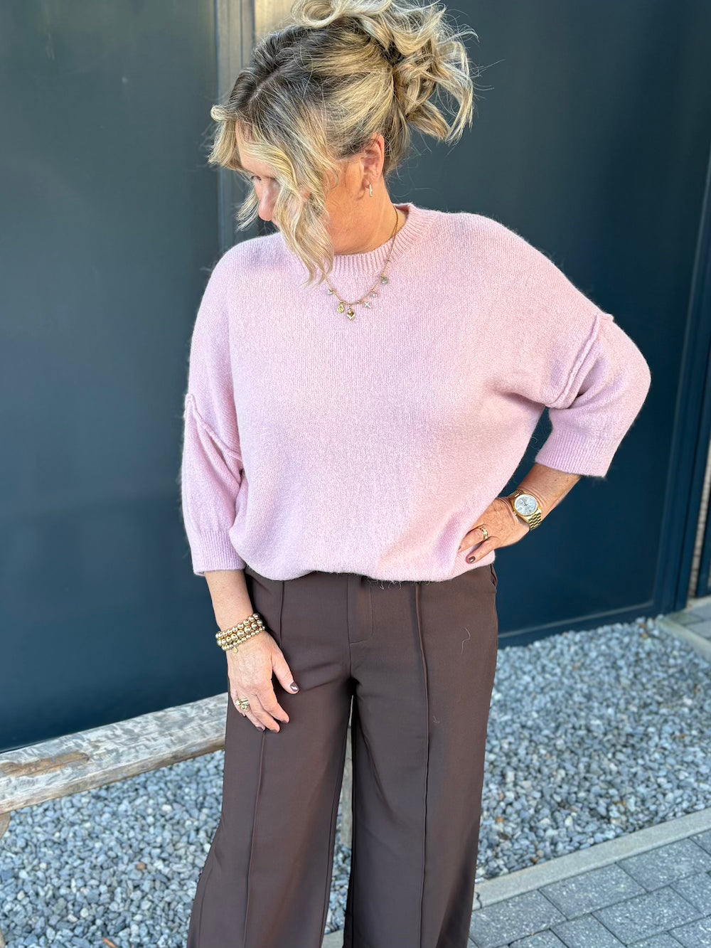 Alpaca trui 3/4 mouw oud roze