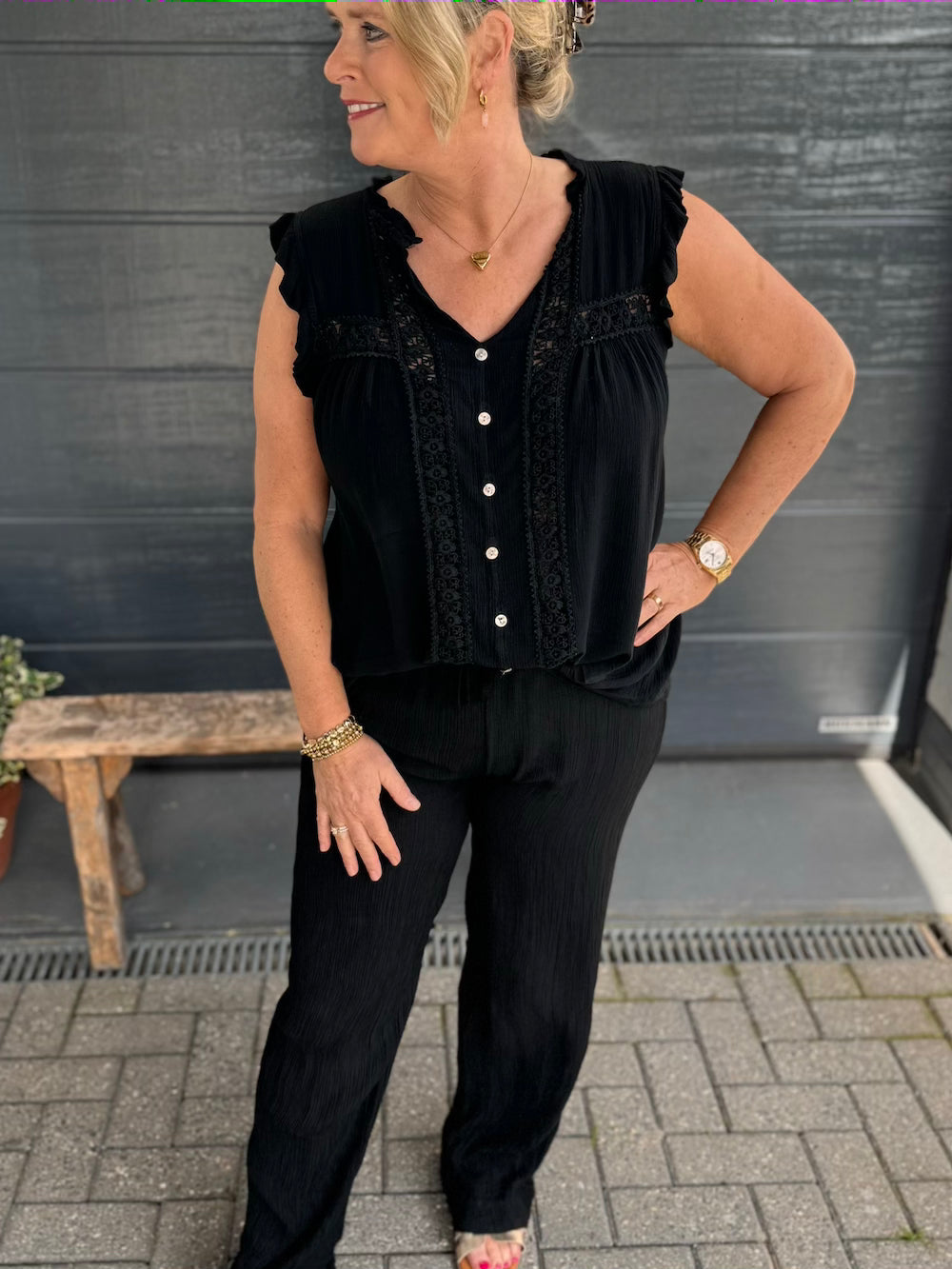 Crinkle broek zwart