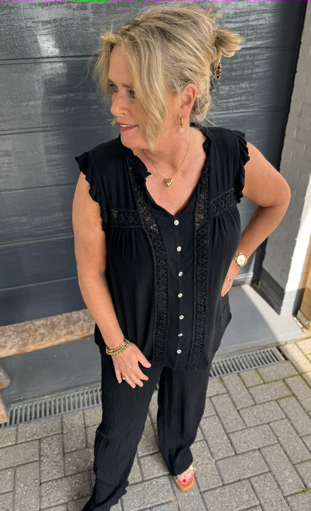 Crinkle broek zwart