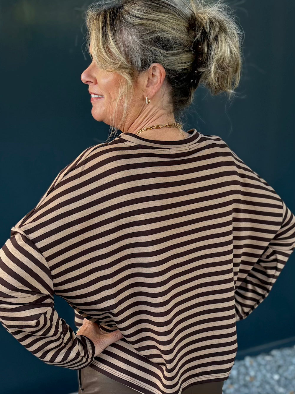 Long sleeve shirt gestreept beige/ bruin