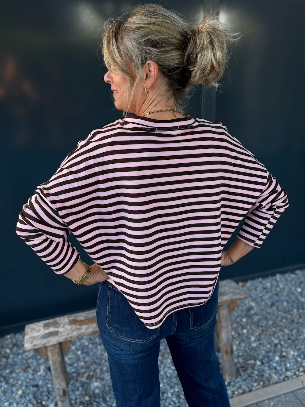 Long sleeve shirt gestreept roze/bruin