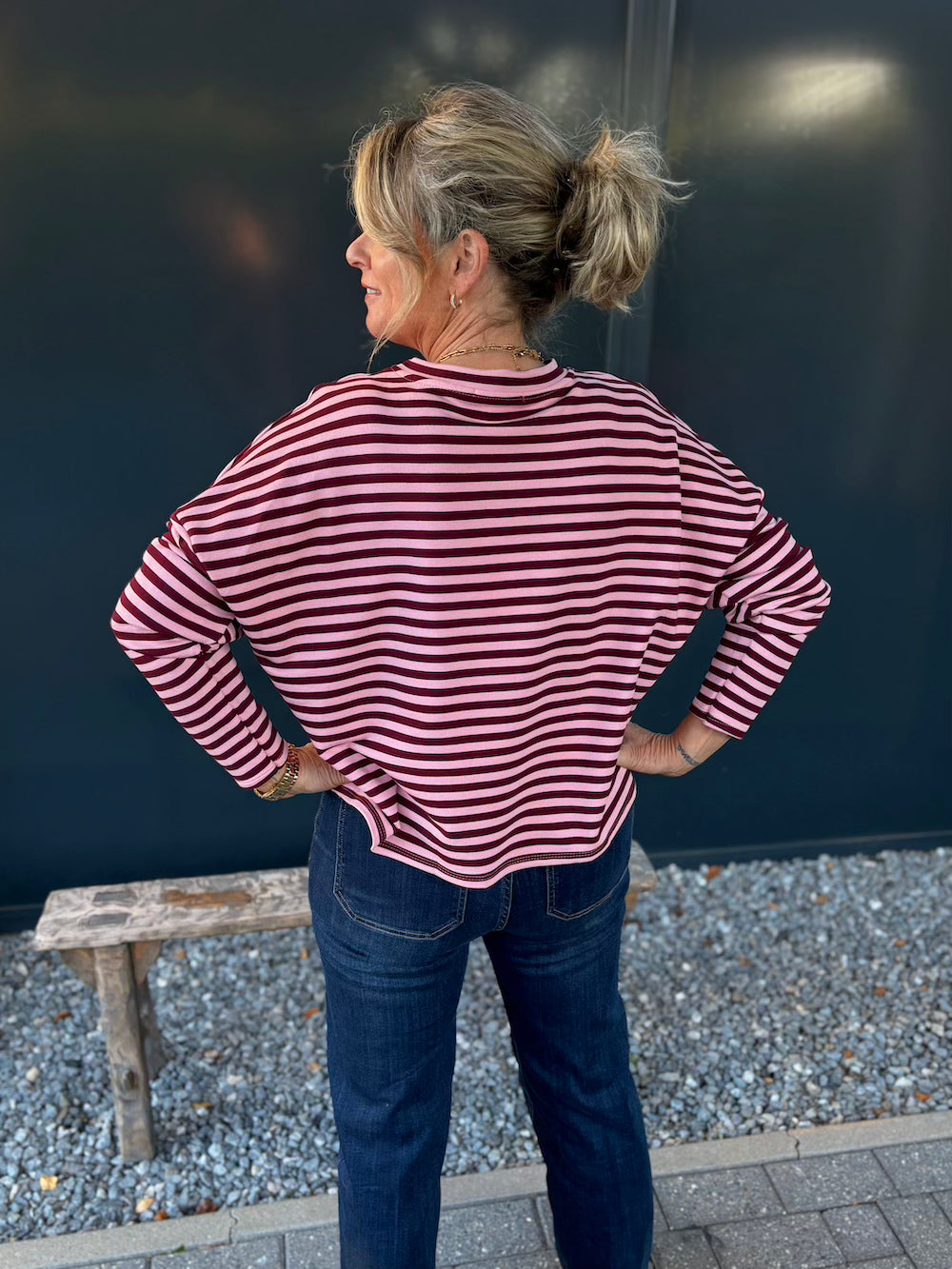 Long sleeve shirt gestreept roze/ bordeaux