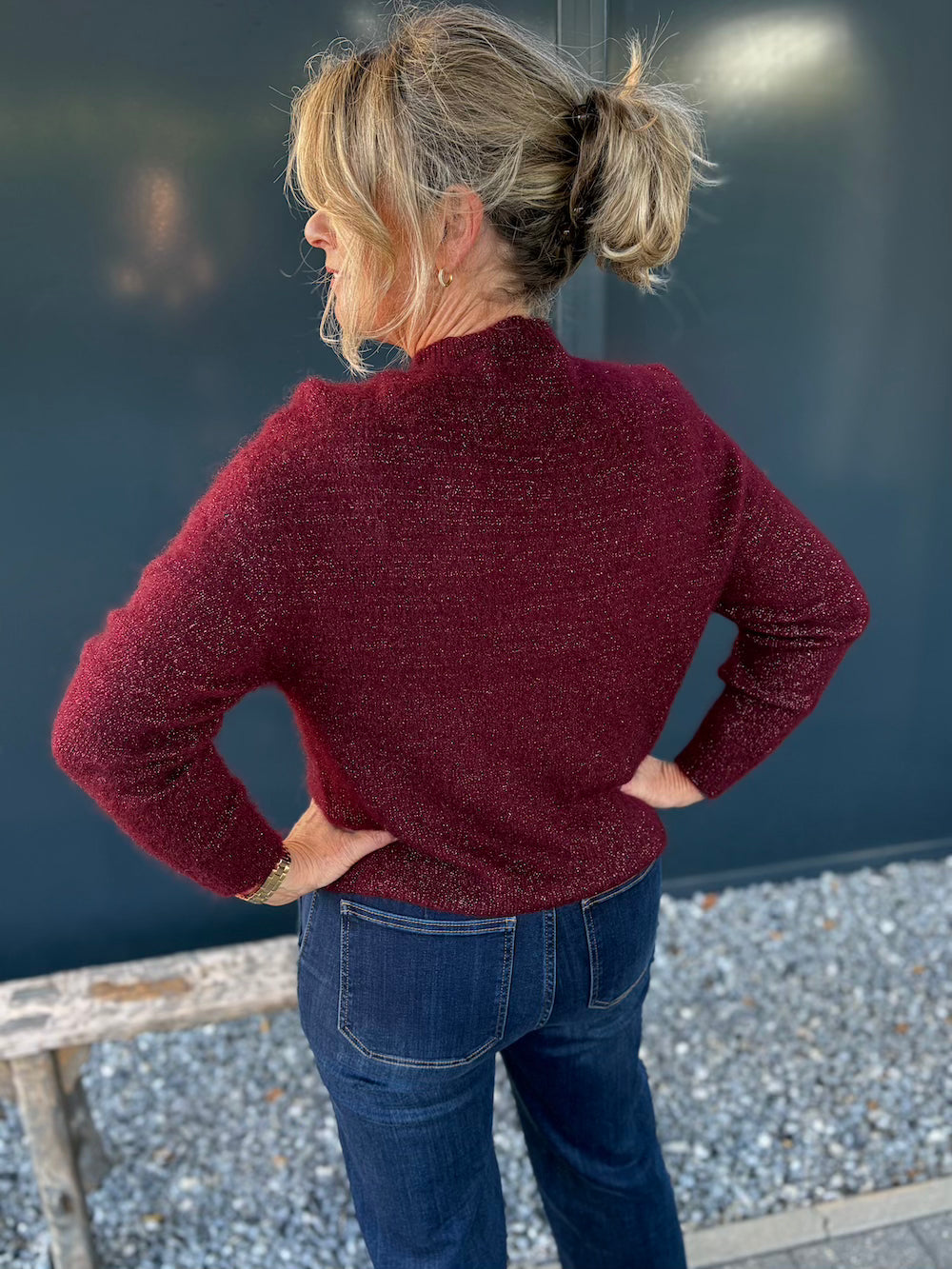 Trui wol met glittertjes bordeaux