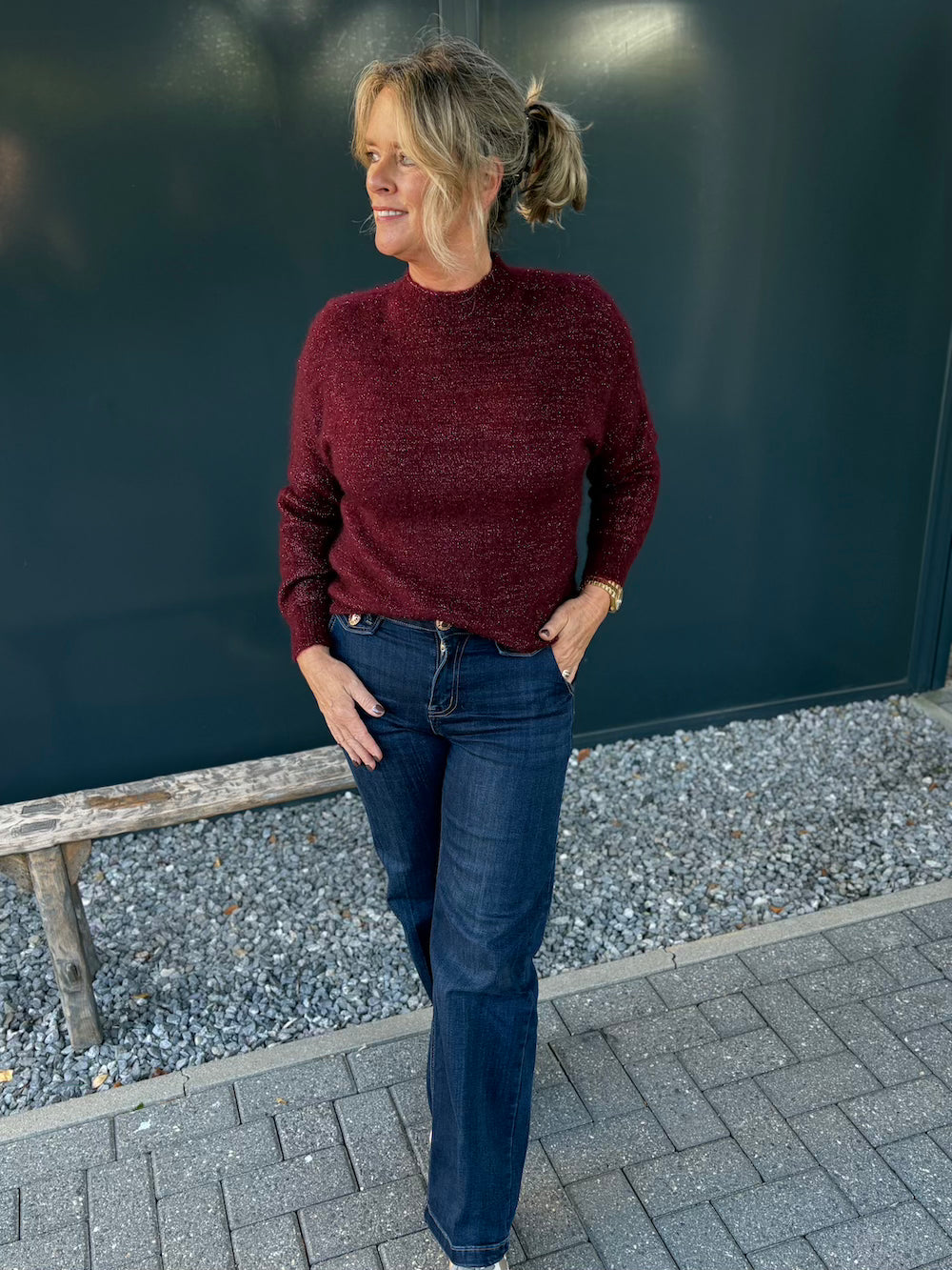 Trui wol met glittertjes bordeaux