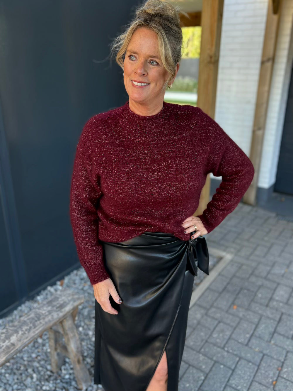 Trui wol met glittertjes bordeaux