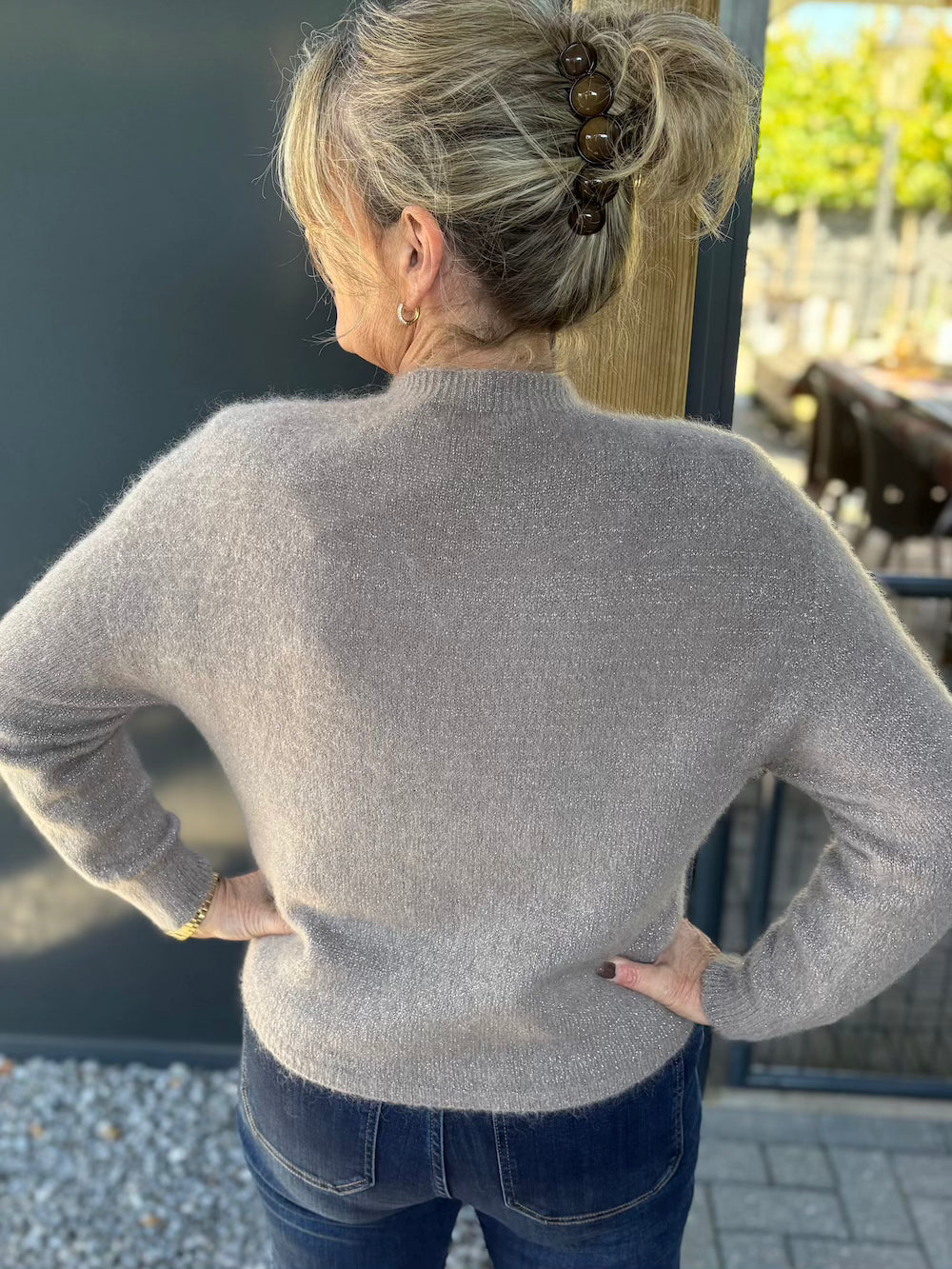Trui wol met glittertjes taupe