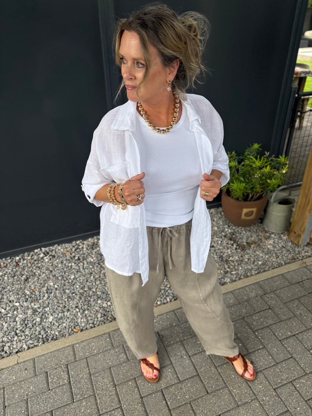 linnen broek taupe