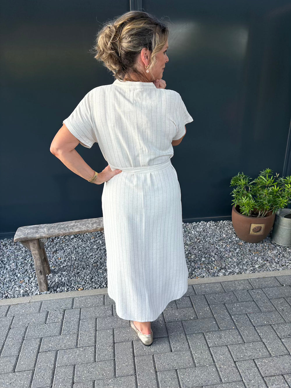 Midi dress streepje katoen/linnen