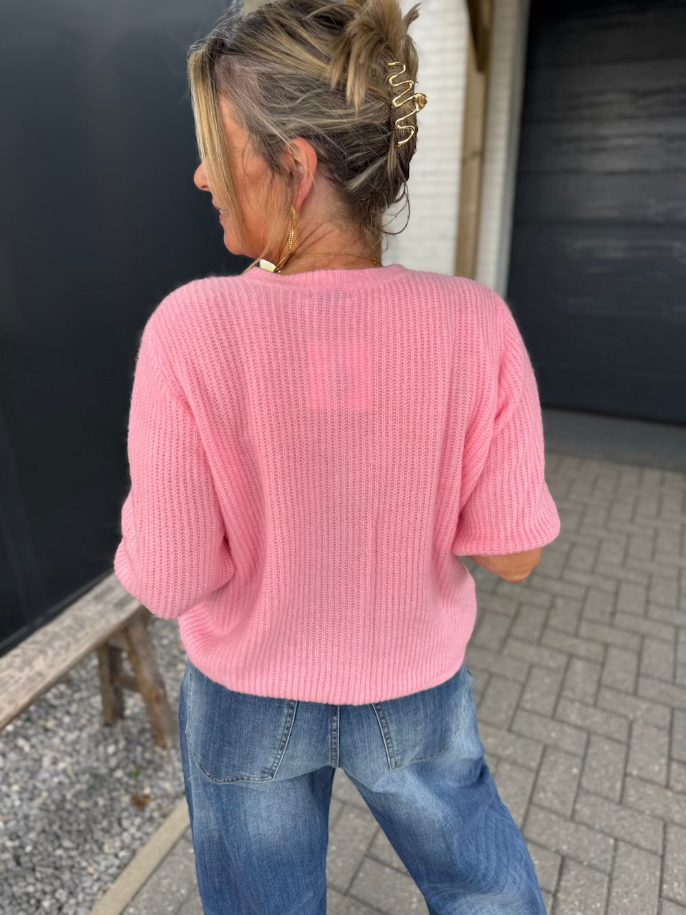 Alpaca vestje korte mouw roze