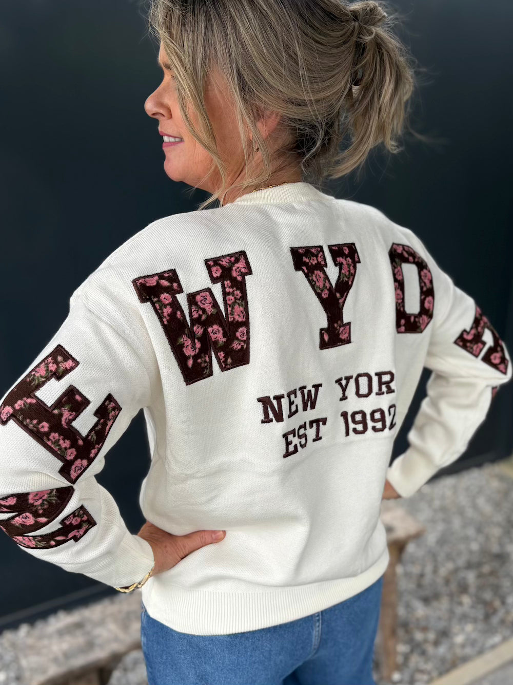 Trui New York roomwit met bruin