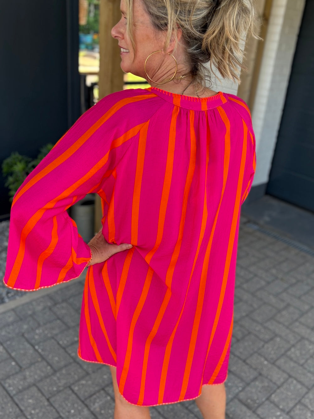 tuniek jurk gestreept viscose fuchsia