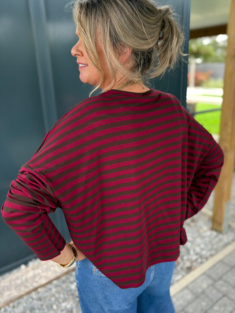 Long sleeve shirt gestreept bordeaux/bruin