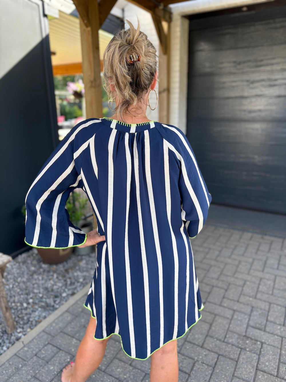tuniek jurk gestreept viscose marine blauw
