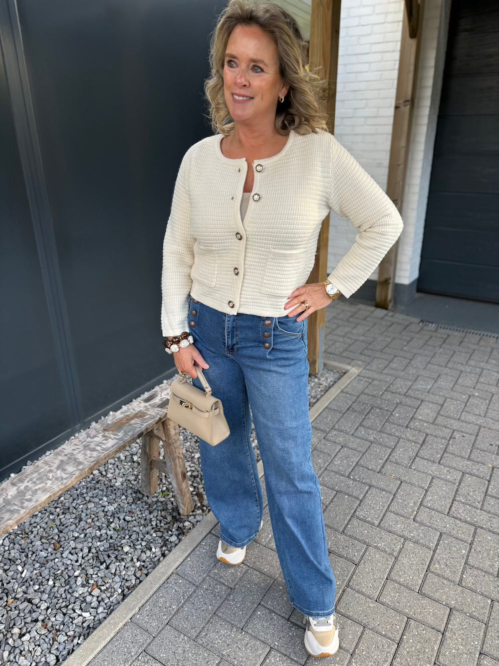 Vestje creme wit met wafelpatroon