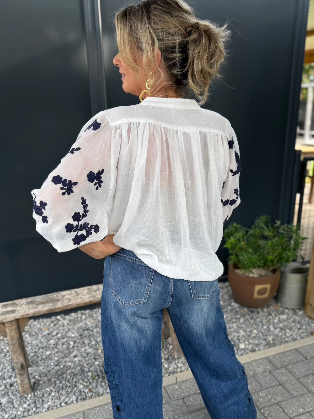 Barrel jeans met bloemen