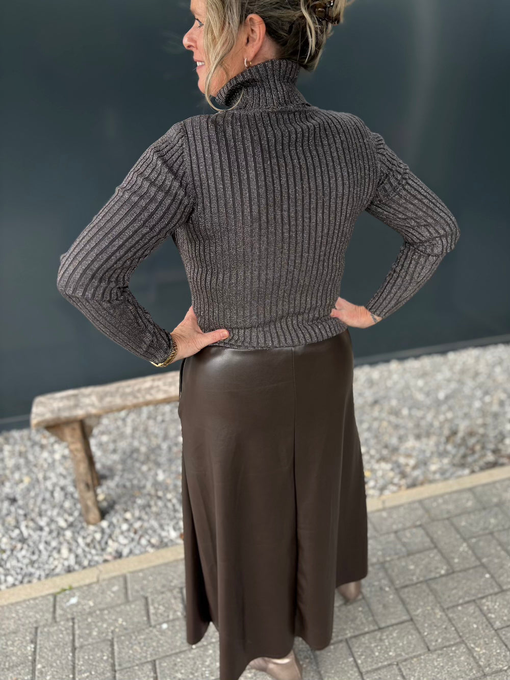 Ribbel coltrui met lurex bruin