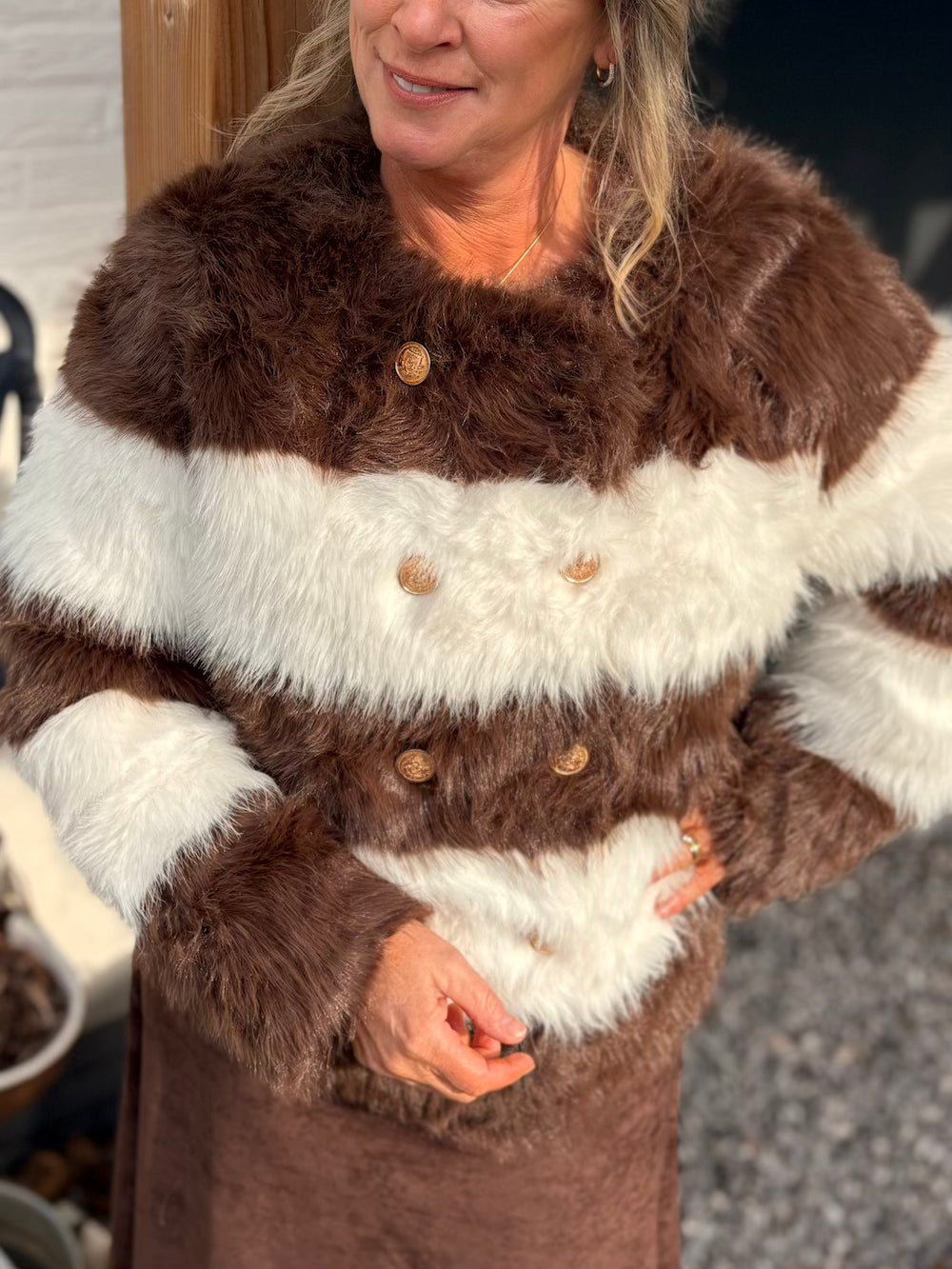 Jasje fake fur bruin wit