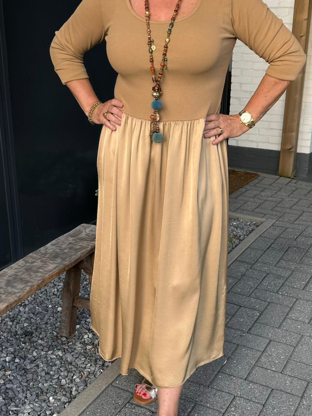 Jurkje katoen lange mouw camel