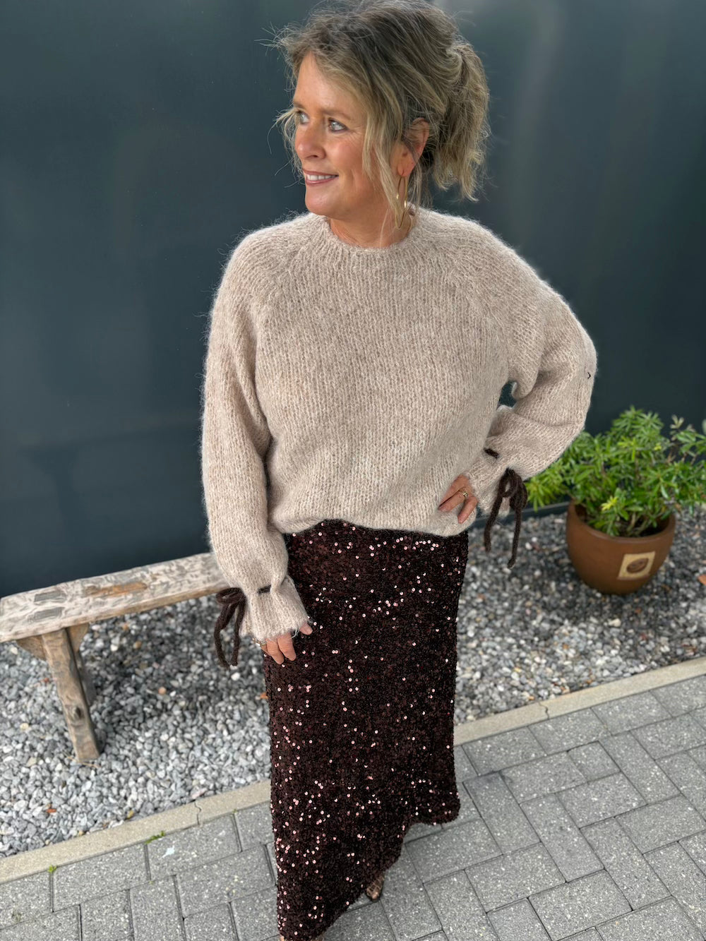 Rok met pailetten bruin