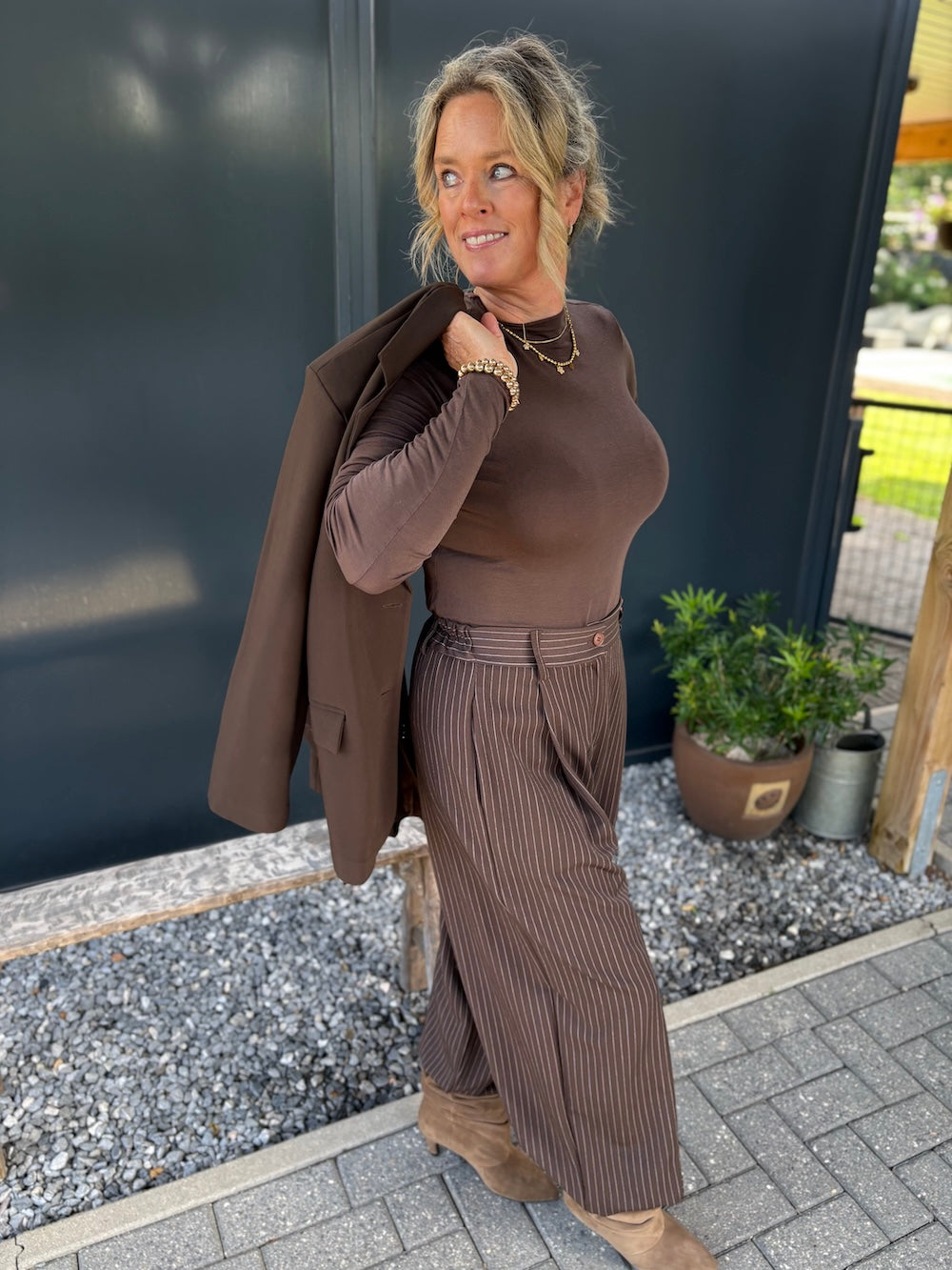 krijtstreep ballon pantalon bruin