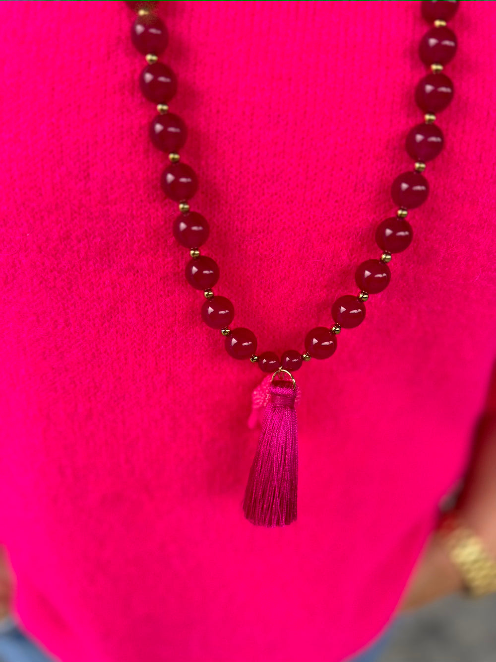 Ketting fuchsia roze met stainless steel