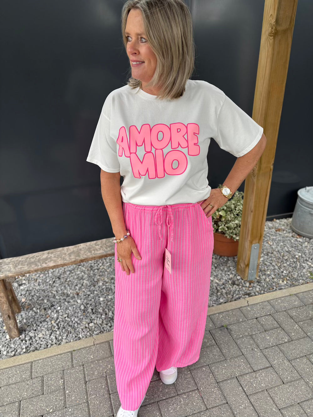 Broek streep roze neon