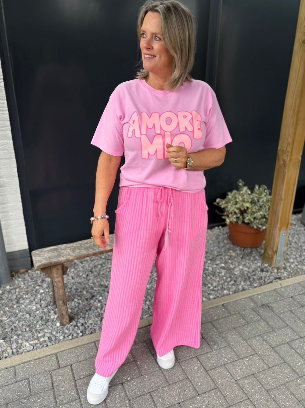 Broek streep roze neon