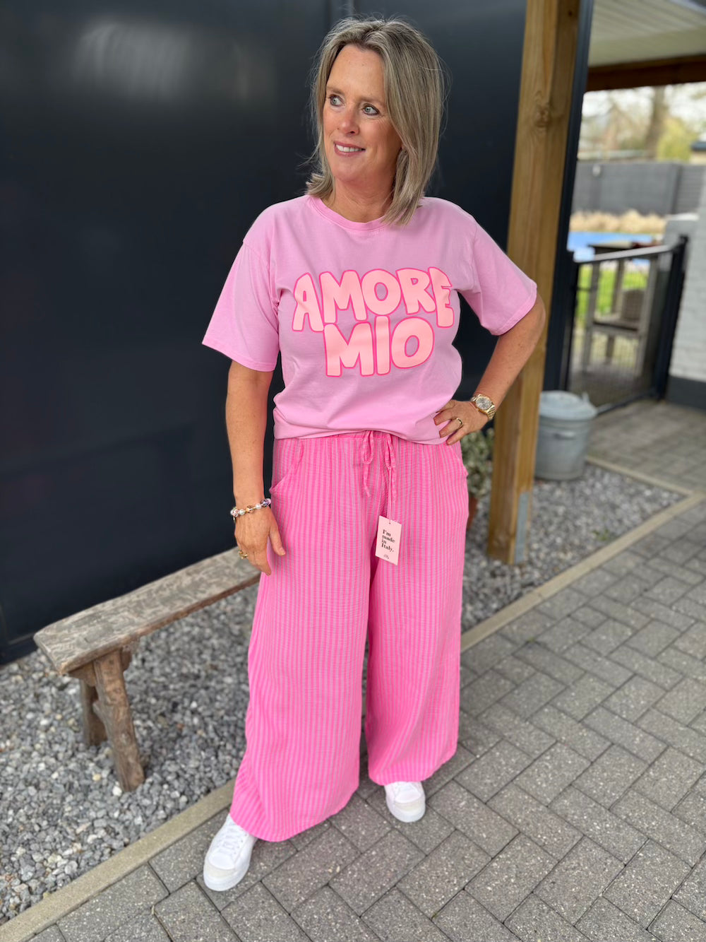 Broek streep roze neon