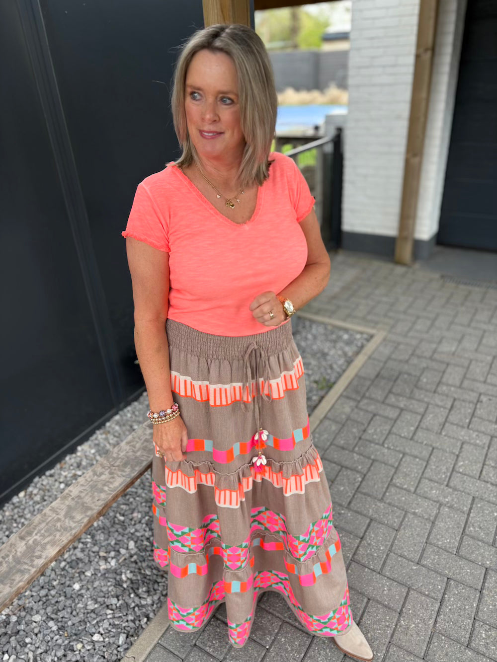 T shirt neon oranje met V hals