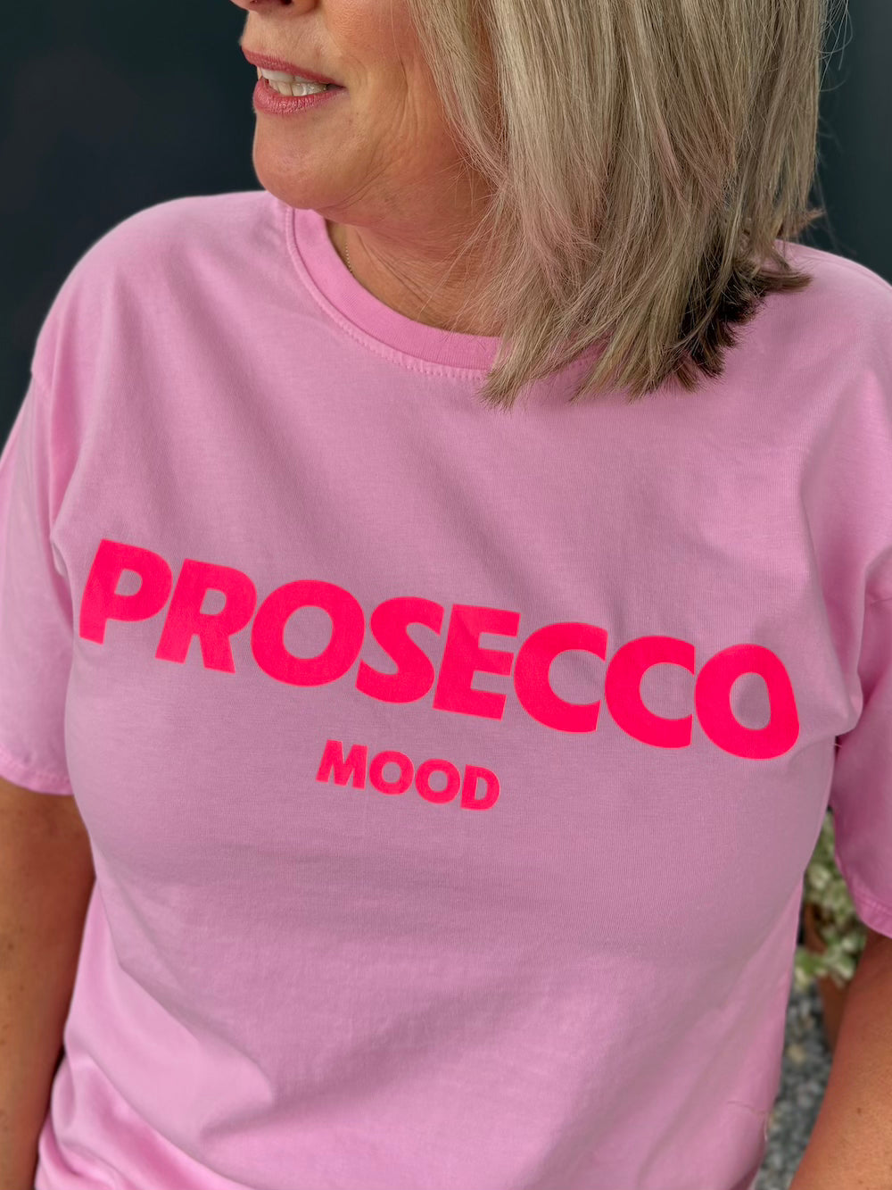 T shirt 'prosecco mood" roze/ neon
