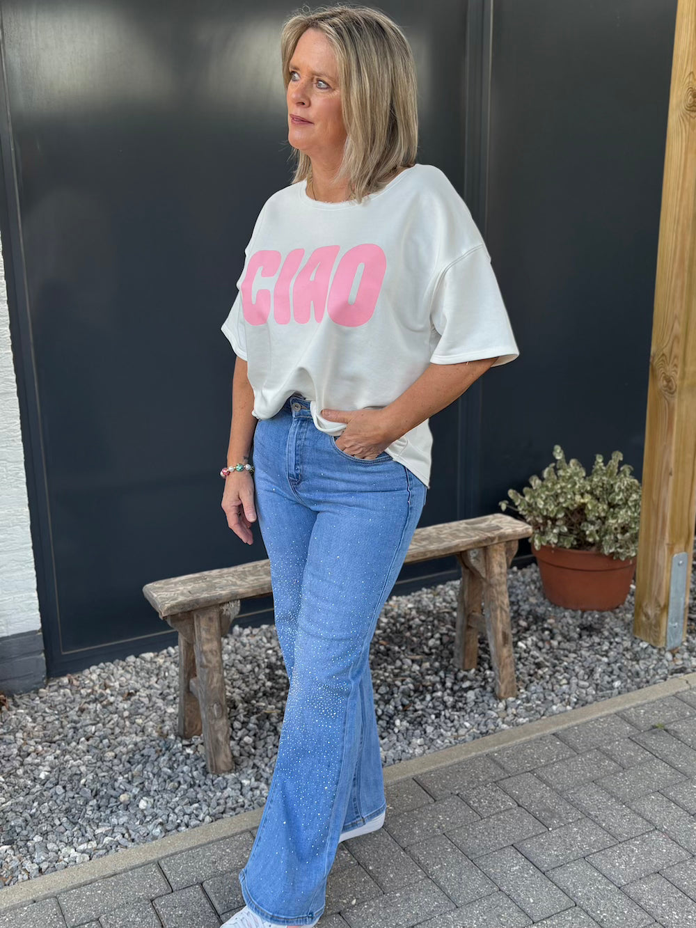 Jeans wide leg met sparkles