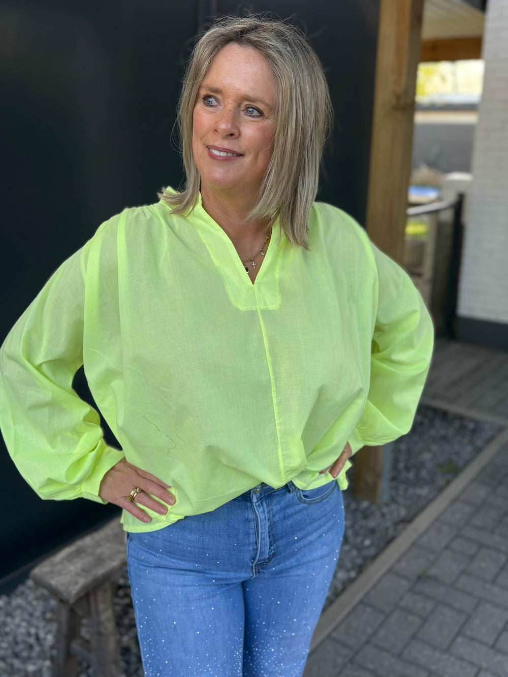 Blouse neon geel katoen