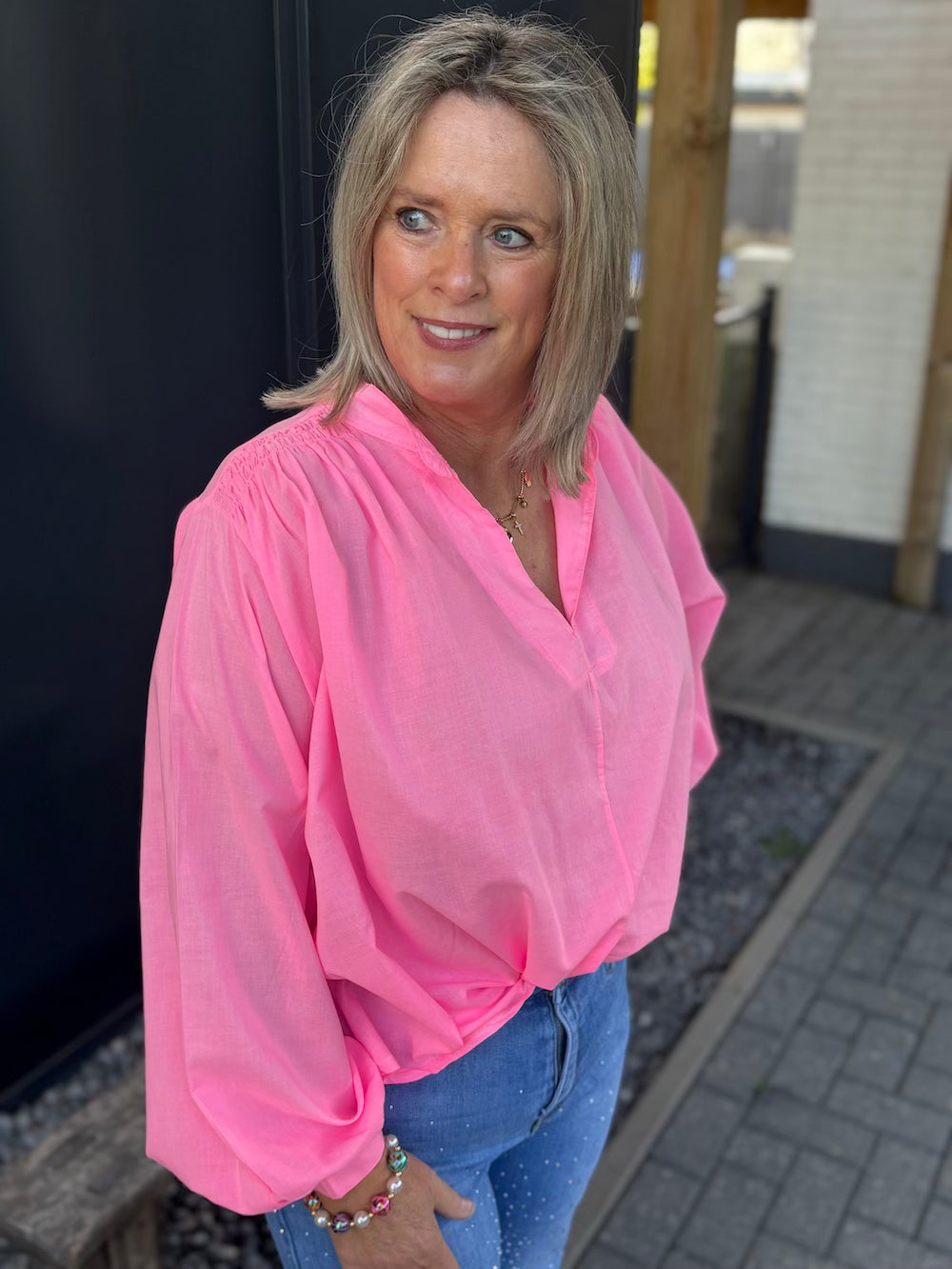 Blouse neon roze