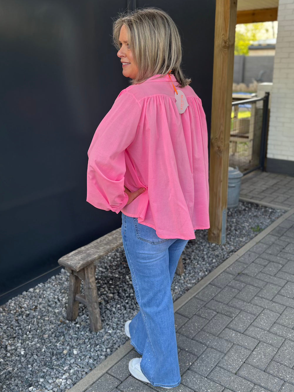 Blouse neon roze