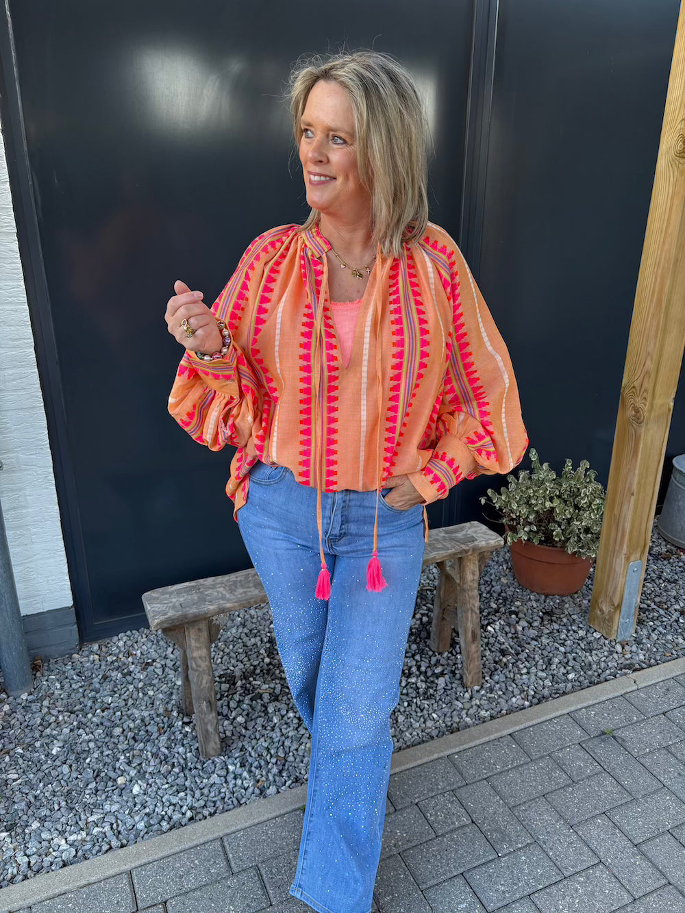 Blouse oranje neon patroon