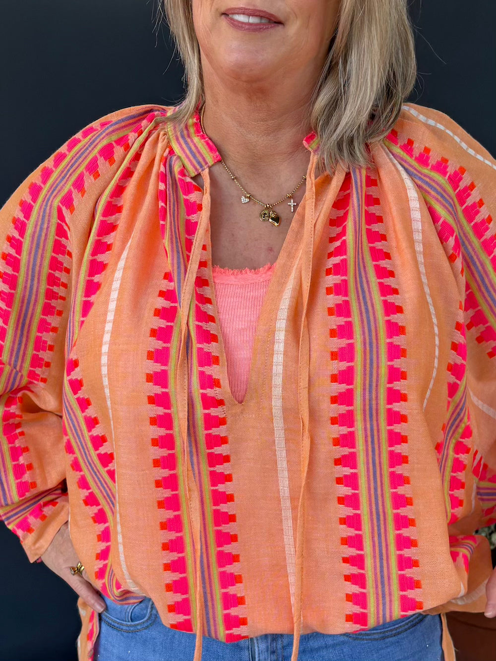 Blouse oranje neon roze