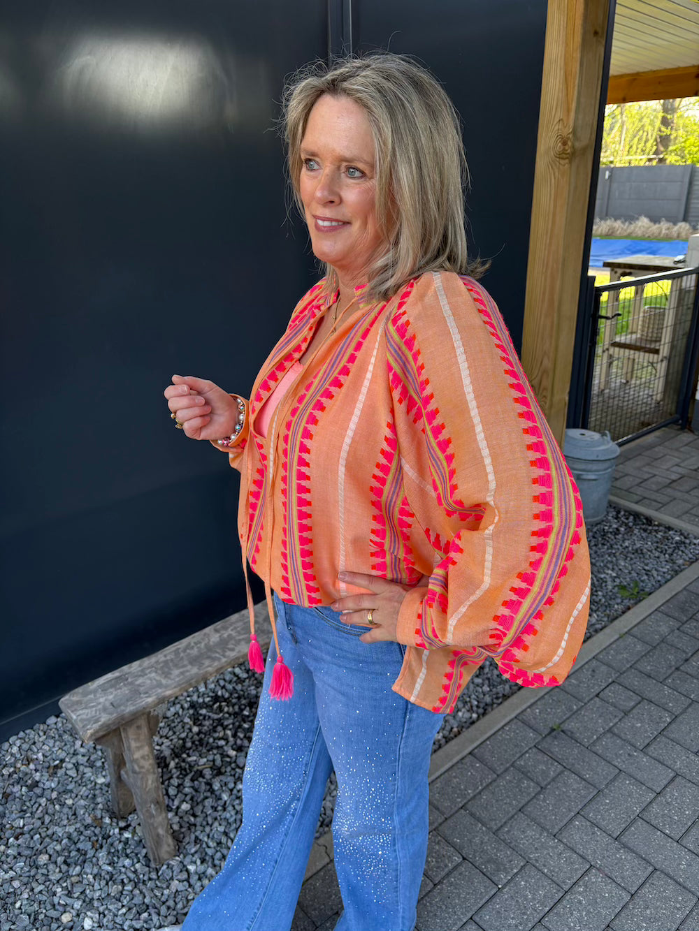 Blouse oranje neon roze