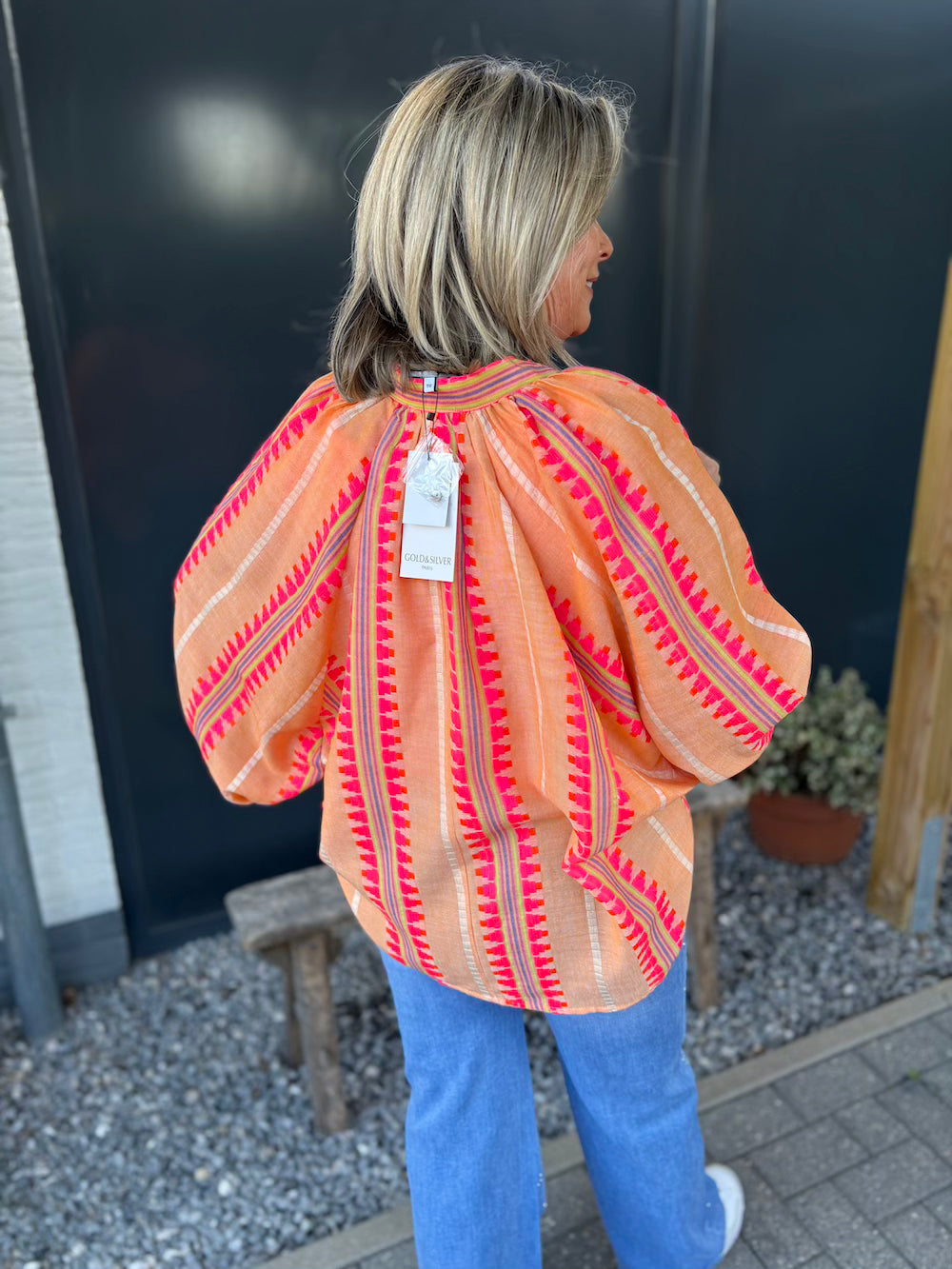 Blouse oranje neon roze