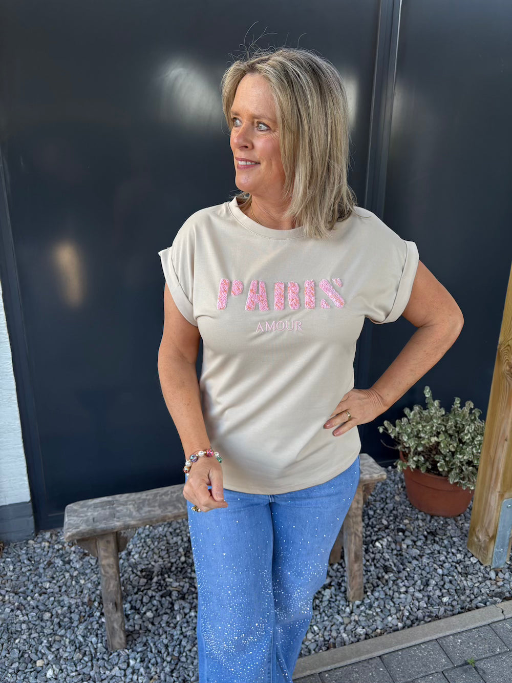 T shirt Paris amour beige
