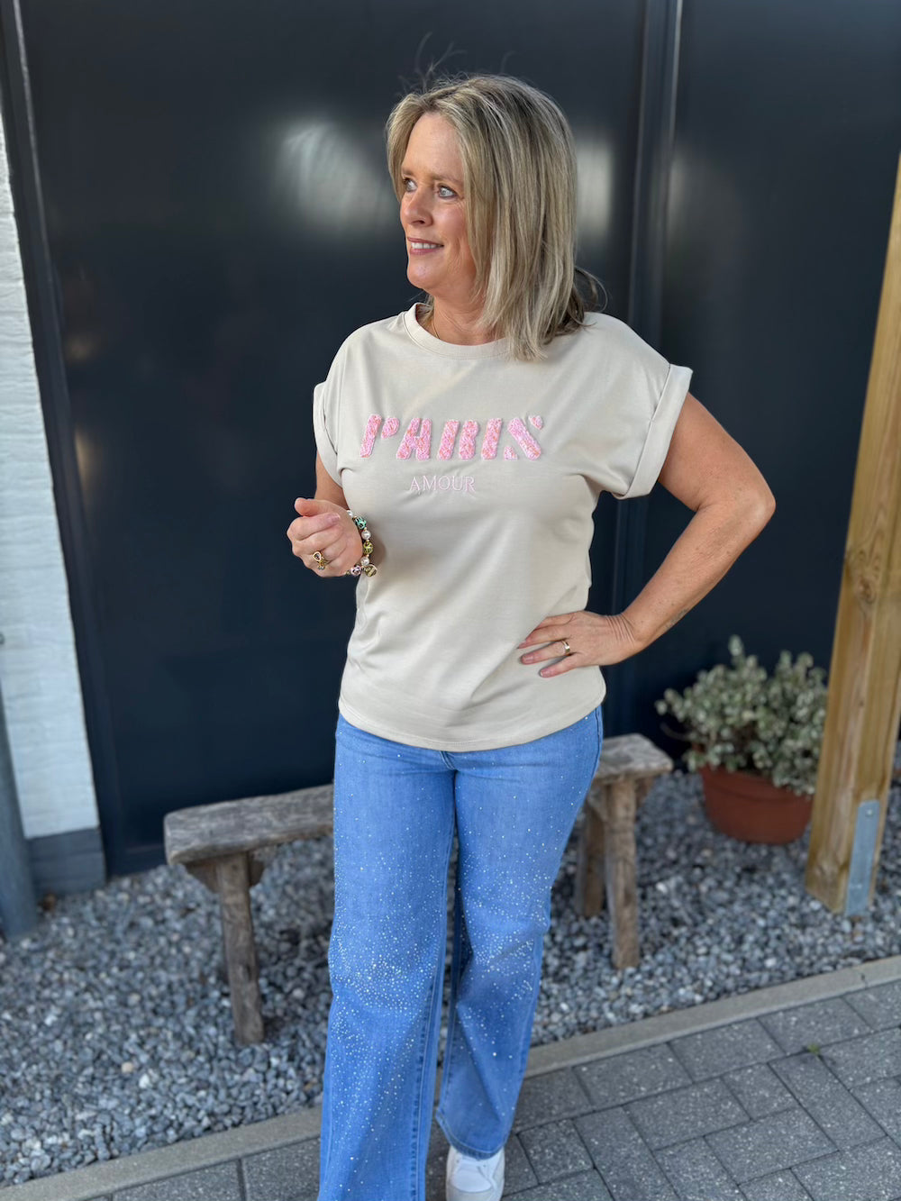 T shirt Paris amour beige