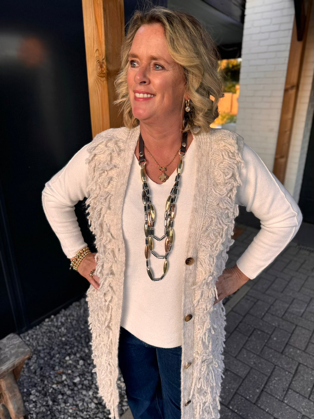 Ketting tricolor metallic met leren bandje