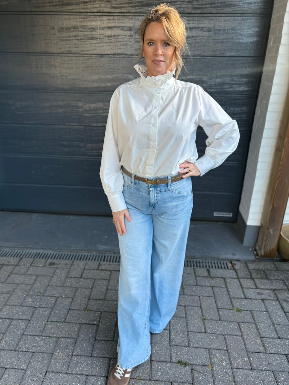 Blouse met opstaande kraag wit