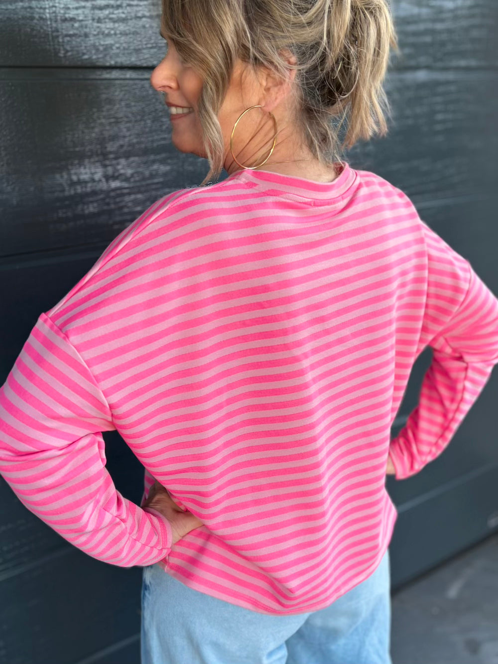 Longsleeve gestreept pastel roze/hotpink