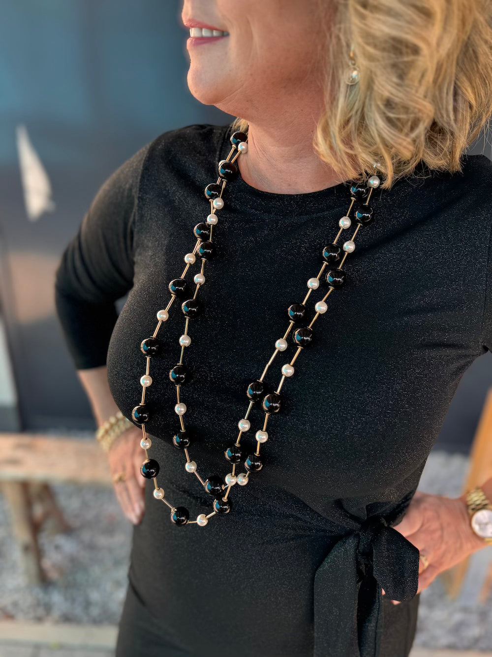 Ketting parel en zwarte kralen